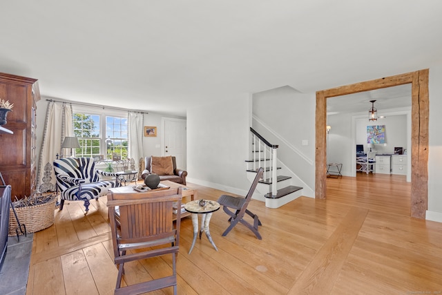 living room with light hardwood / wood-style floors