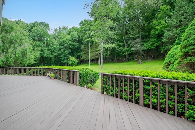 wooden deck featuring a lawn