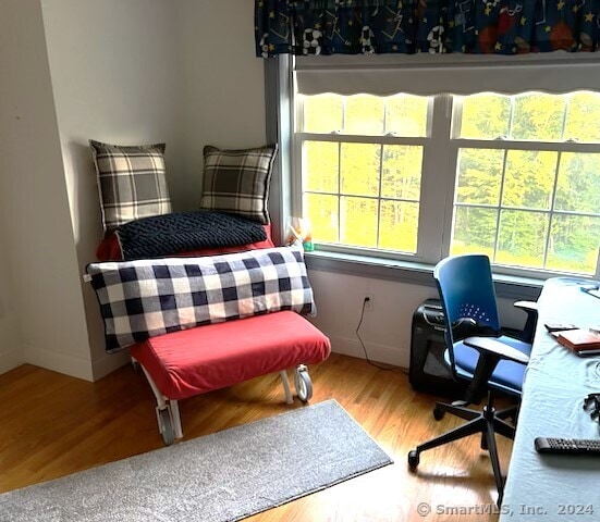 46 Nedobity Rd, Haddam, CT 06441 - bedroom with a desk, wood finished floors, and baseboards