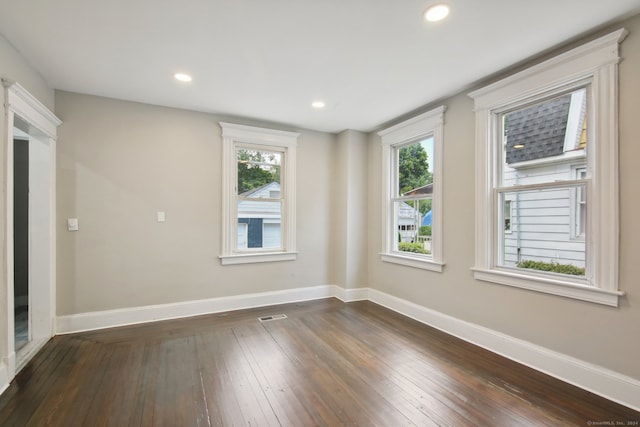 empty room featuring dark wood-type flooring and a wealth of natural light