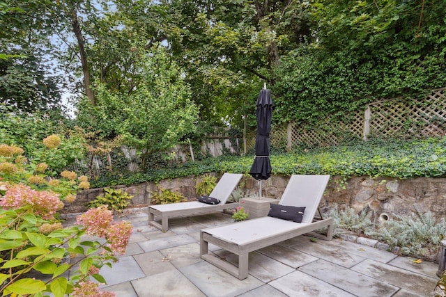 view of patio featuring fence