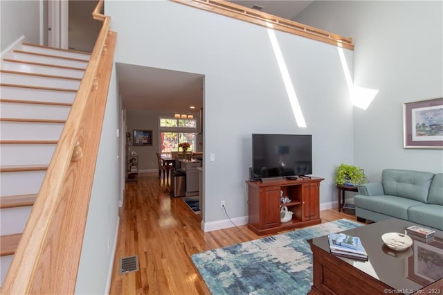 living room with light hardwood / wood-style floors