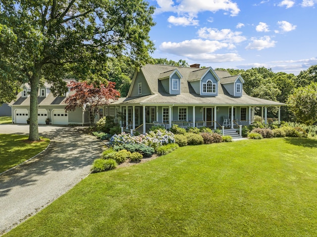 57 NW Corner Rd, Preston, CT 06365 - farmhouse inspired home featuring a front lawn, roof with shingles, a chimney, a porch, and driveway