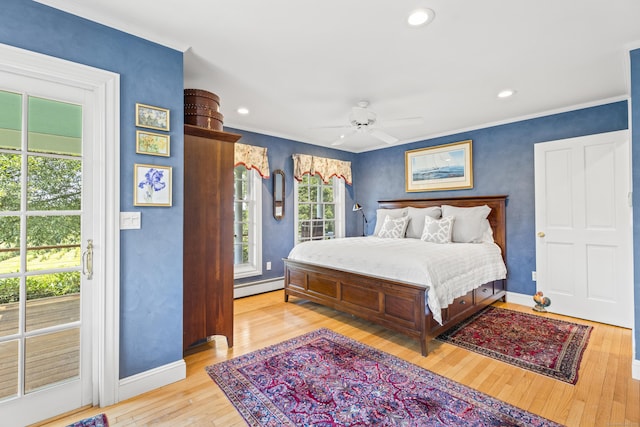57 NW Corner Rd, Preston, CT 06365 - bedroom featuring crown molding, baseboards, a baseboard heating unit, recessed lighting, and hardwood / wood-style floors