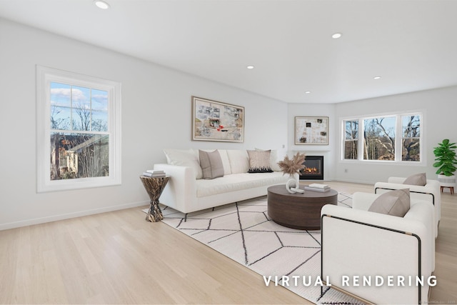 living room with light hardwood / wood-style flooring