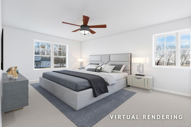 bedroom with carpet flooring and ceiling fan