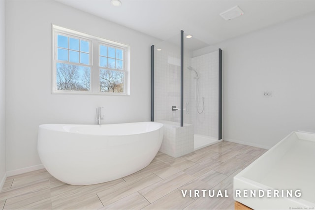 bathroom featuring independent shower and bath