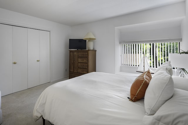 carpeted bedroom featuring a closet