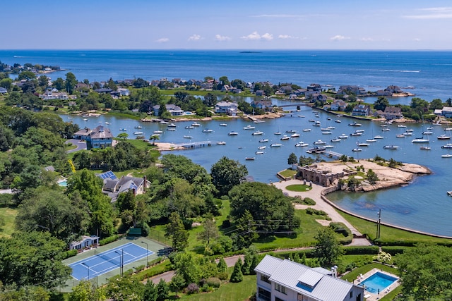 aerial view with a water view