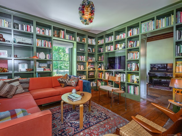 living area with dark wood-type flooring