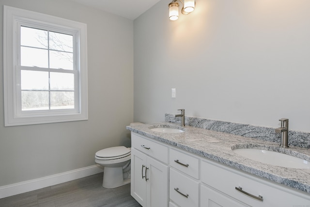 full bathroom with a healthy amount of sunlight, toilet, and a sink