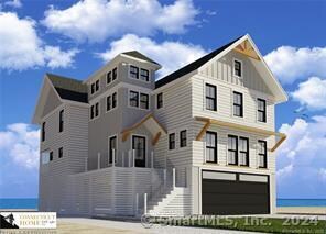 view of front of property featuring a water view and a garage