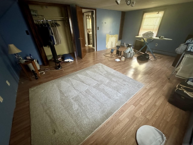 bedroom with a closet and wood finished floors