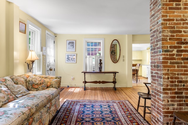 living room featuring light hardwood / wood-style floors and a wealth of natural light