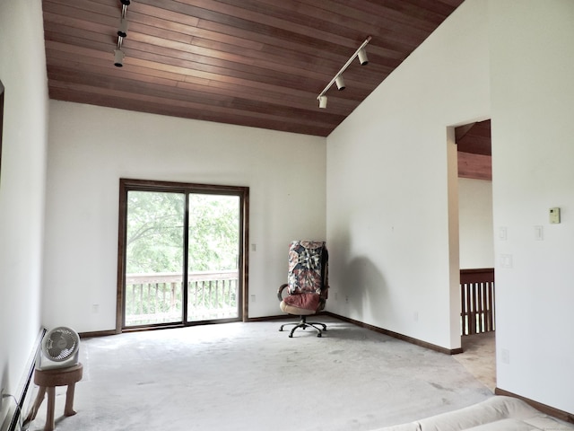181 Scotland Rd, Sprague, CT 06330 - sitting room featuring track lighting, wood ceiling, and vaulted ceiling