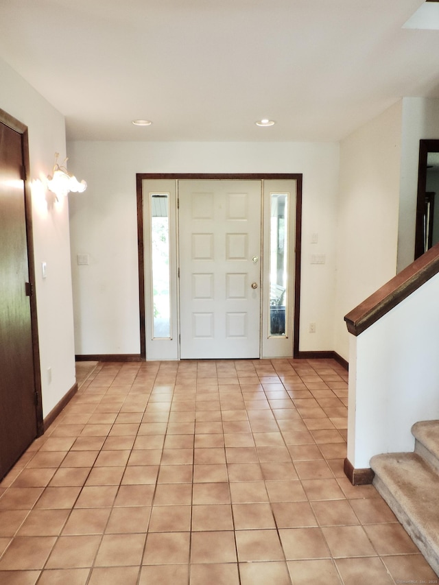 181 Scotland Rd, Sprague, CT 06330 - foyer entrance featuring stairway, recessed lighting, and light tile patterned floors