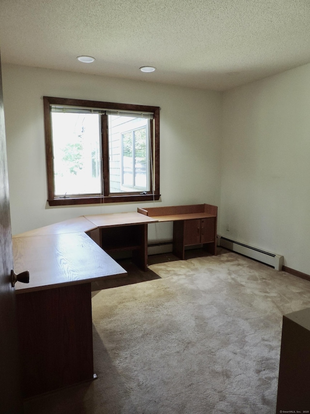 181 Scotland Rd, Sprague, CT 06330 - unfurnished office with a baseboard heating unit, a textured ceiling, carpet flooring, and recessed lighting