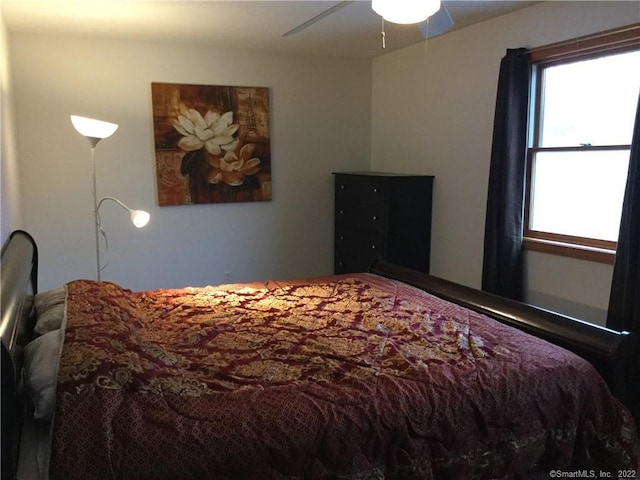 bedroom with multiple windows and ceiling fan