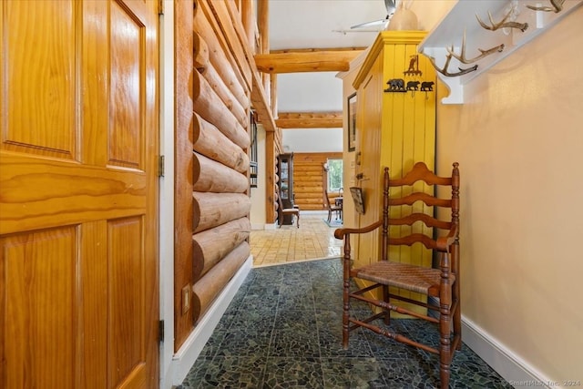 584 Prospect St, Woodstock, CT 06281 - hall featuring baseboards and log walls