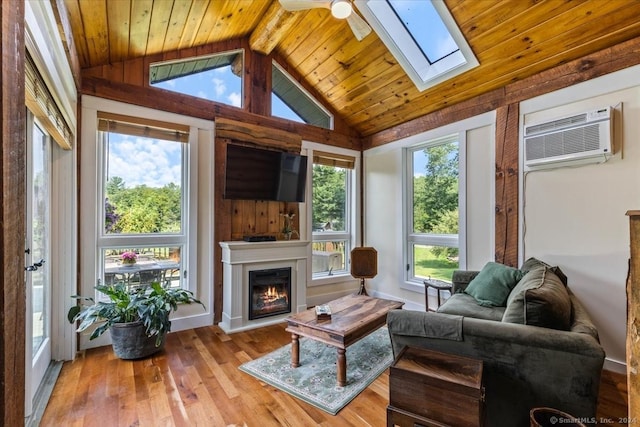 584 Prospect St, Woodstock, CT 06281 - sunroom featuring a wall mounted AC and a skylight