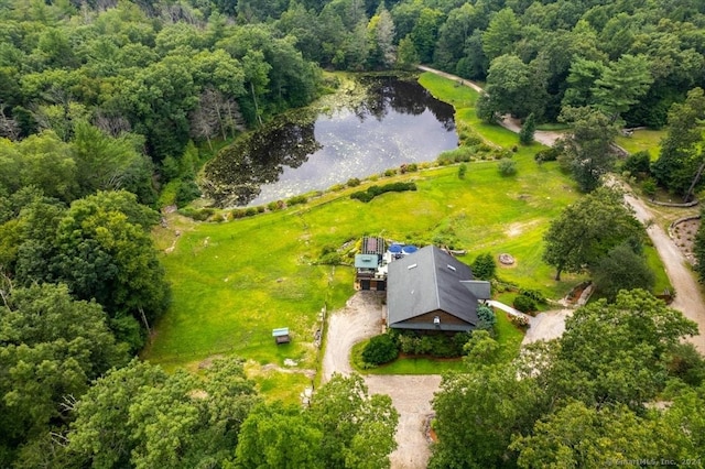 584 Prospect St, Woodstock, CT 06281 - birds eye view of property featuring a water view and a wooded view