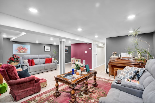 207 Jepson Ln, Meriden, CT 06451 - living area with recessed lighting, light tile patterned flooring, and baseboards