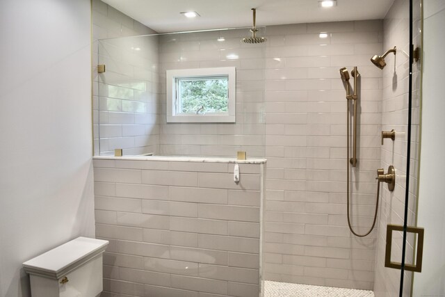 bathroom with walk in shower and toilet