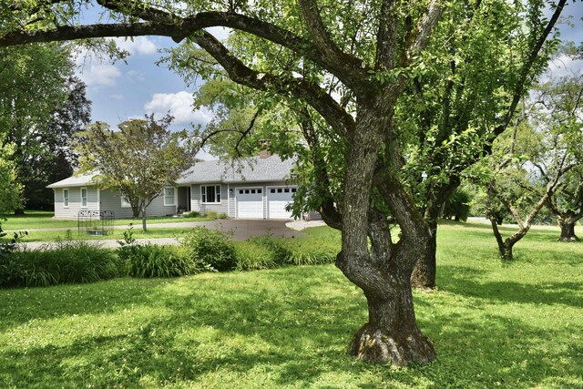 view of yard with a garage