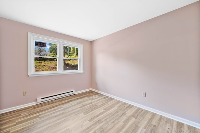 unfurnished room featuring light hardwood / wood-style flooring and baseboard heating