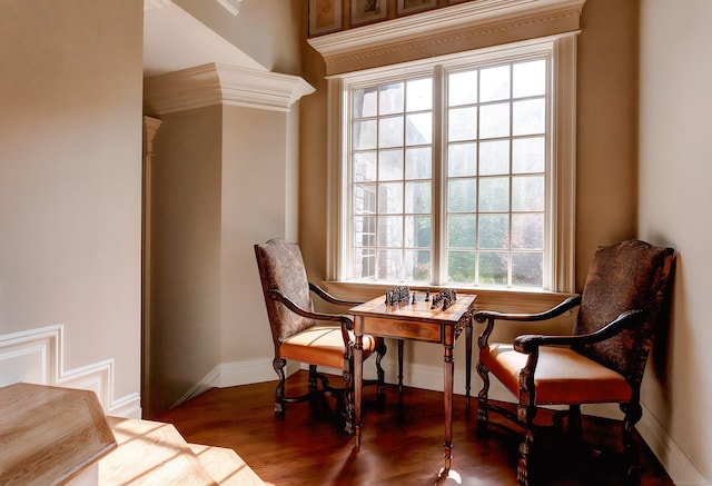 sitting room featuring hardwood / wood-style flooring and a healthy amount of sunlight