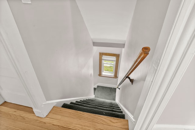 stairs featuring wood-type flooring