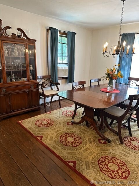 dining room featuring hardwood / wood-style flooring and a chandelier