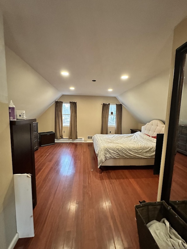 130 Valley Rd, North Branford, CT 06471 - bedroom with recessed lighting, dark wood-style flooring, and vaulted ceiling
