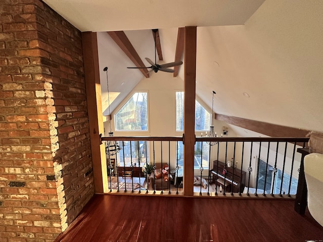 130 Valley Rd, North Branford, CT 06471 - hall featuring beamed ceiling, high vaulted ceiling, and wood finished floors