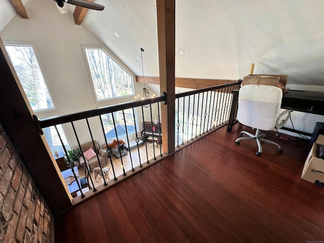 130 Valley Rd, North Branford, CT 06471 - office area with high vaulted ceiling, wood finished floors, beam ceiling, and ceiling fan
