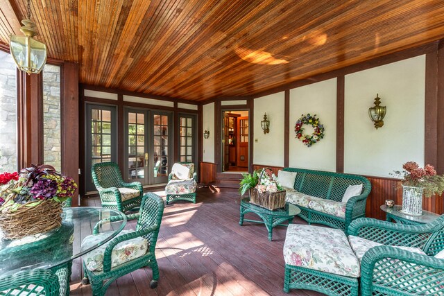 sunroom / solarium with wood ceiling