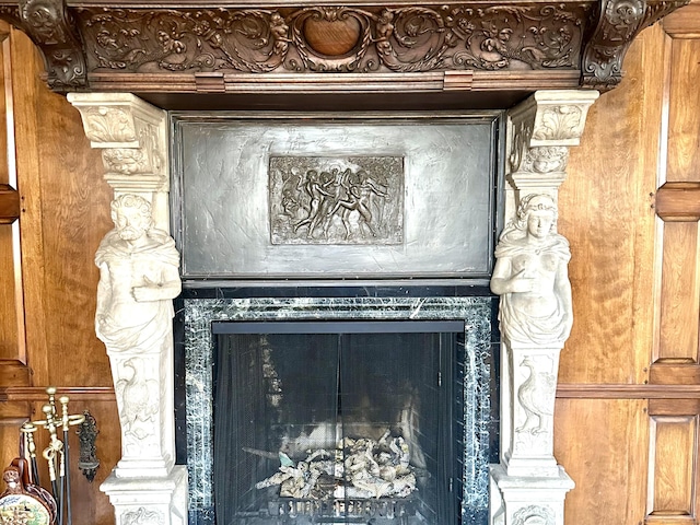 details featuring a fireplace