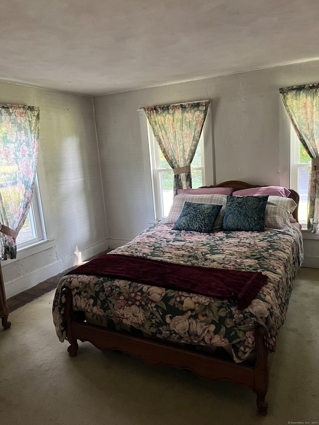 carpeted bedroom featuring multiple windows