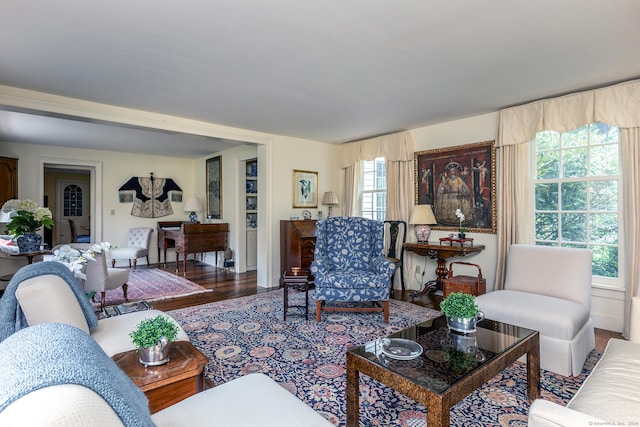 living room with hardwood / wood-style flooring