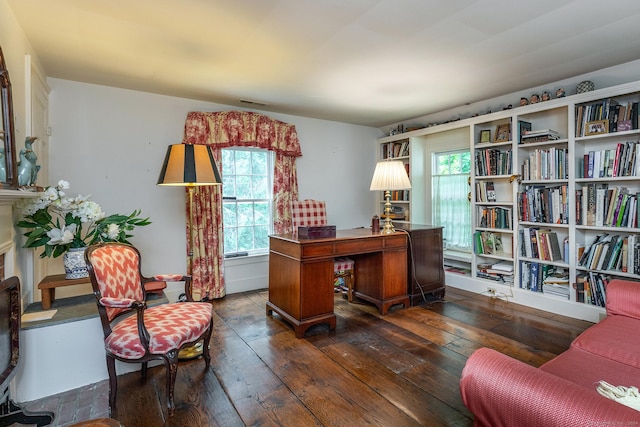 office space with dark hardwood / wood-style floors