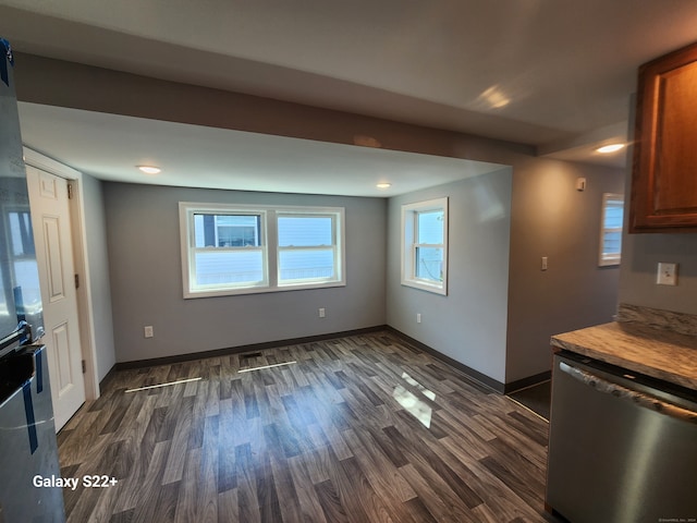 kitchen with dark wood-type flooring and dishwasher