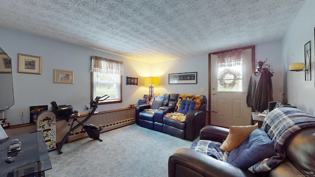 230 Unionville Ave, Plainville, CT 06062 - living room with carpet, a textured ceiling, and baseboard heating