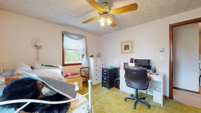 230 Unionville Ave, Plainville, CT 06062 - carpeted bedroom with an office area, a textured ceiling, and a ceiling fan