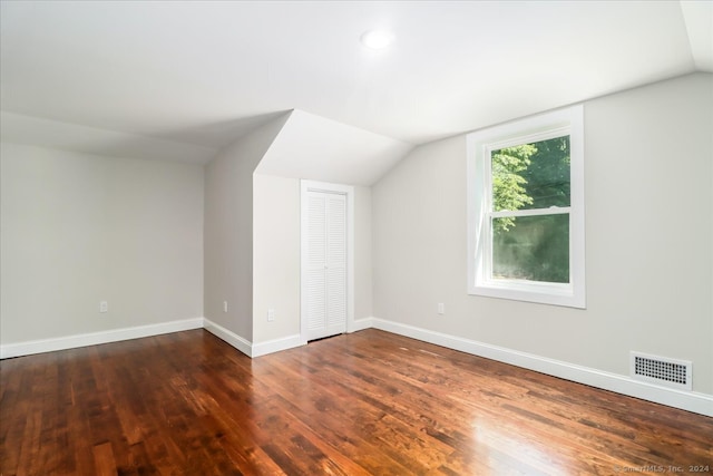 additional living space featuring wood-type flooring and vaulted ceiling