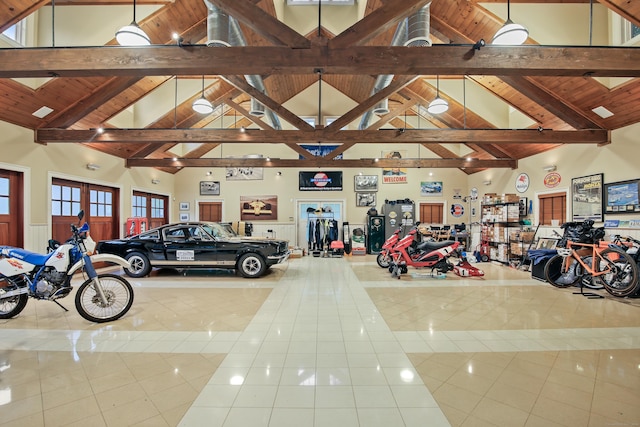 garage with wood ceiling