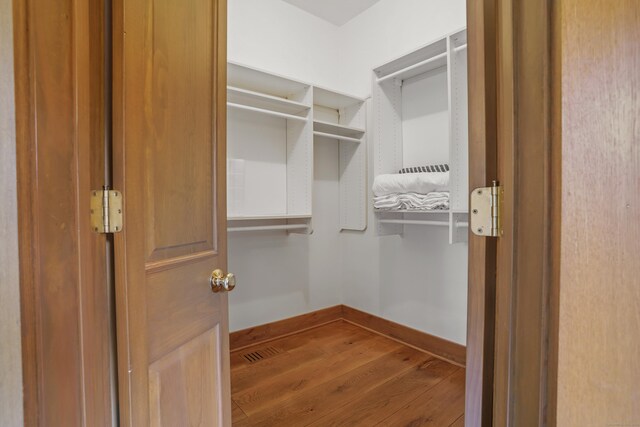 walk in closet with hardwood / wood-style flooring