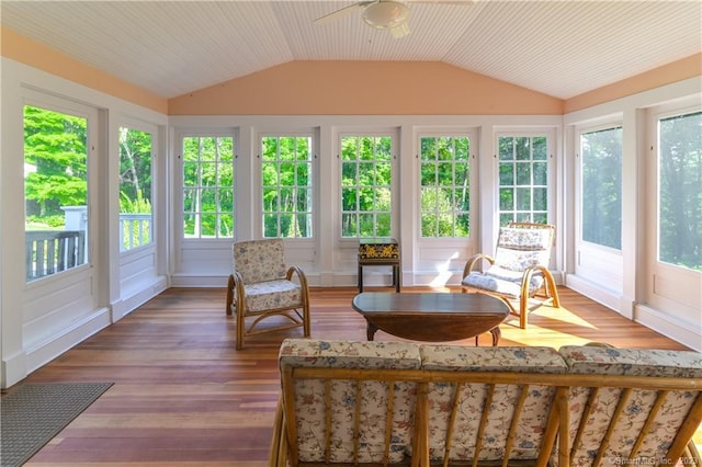 12 W Mountain Rd, Sharon, CT 06069 - sunroom / solarium featuring a healthy amount of sunlight, ceiling fan, and vaulted ceiling