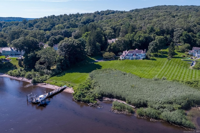 bird's eye view featuring a rural view and a water view