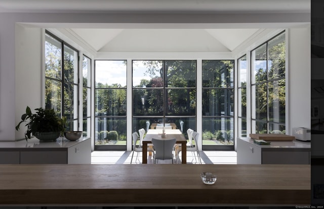 dining space featuring vaulted ceiling