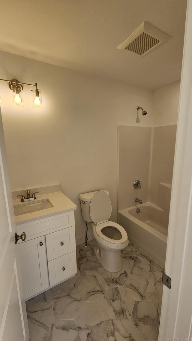 18 Summer Brook Way, Seymour, CT 06483 - bathroom featuring toilet, vanity, marble look tiles, and shower / bath combination